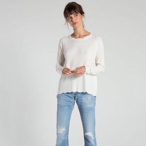 n:Philanthropy Ivory Ribbed Cashmere Hi-Lo Mock Turtleneck Open Back Sweater